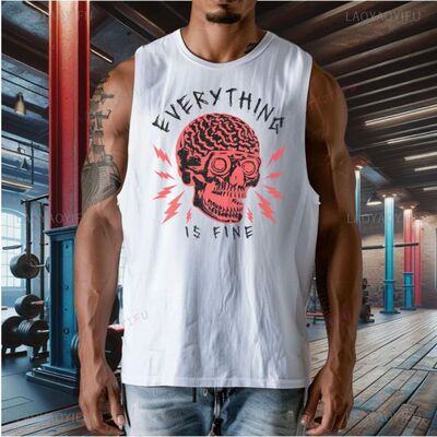 Skull Gym Tank Tops Everything Is Fine Workout Muscle Tee Gr