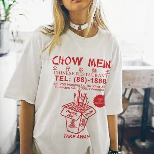 605-Chow Noodle Cute Chinese Food T Shirt Women Vintage Stre