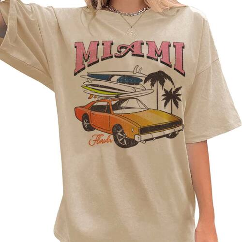 6135 Women Miami Retro Car Surf T Shirt Oversized Vintage Be