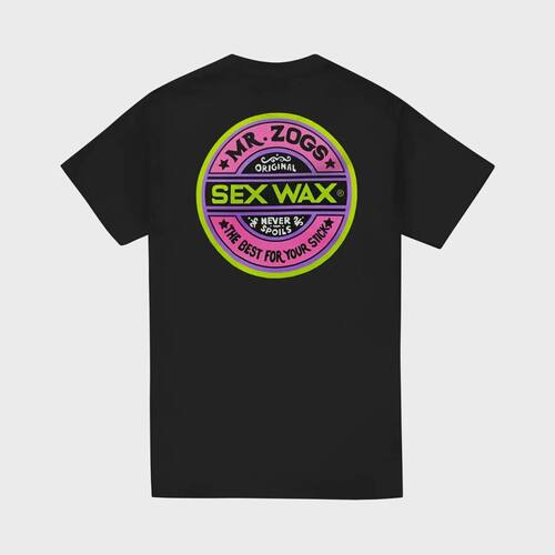 WAX Men's Black Vintage Graphic T-Shirt Bold Neon Sex Wax Pr