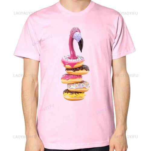 Flamingo Donuts T-Shirt Woman Man Summer Funny Cotton Graphi