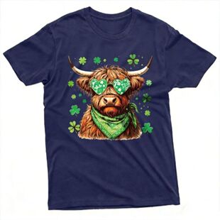 St Patrick's Day Highland Cow with Shamrock Sunglasses Print