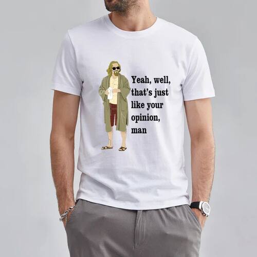 The Dude Abides Man Big Lebowski T-Shirt Short Sleeve O Neck