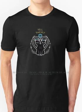 Twin Good & Evil Cats Hail Yourself Lpotl 100% Cotton T Shir