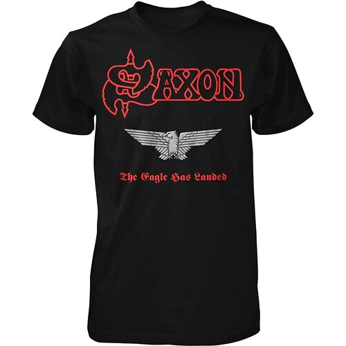 LE Men T Shirt Saxon Band T Shirt Short Sleeve Rock Tops Bla