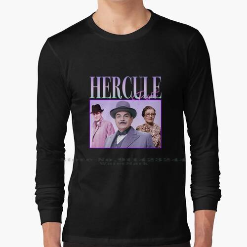90's Retro Style Hercule Poirot 100% Cotton Long Sleeve T Sh