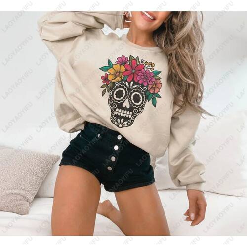 Day of The Dead Sugar Skull Hoodies Women Flower Style Hallo