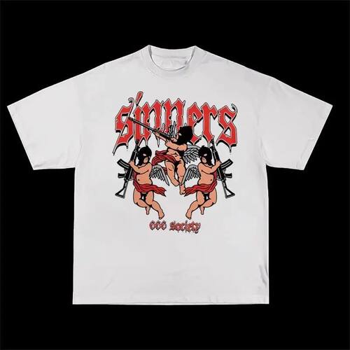 Evil AK47 Angel Oversize Black Vintage Short Sleeve T-Shirt