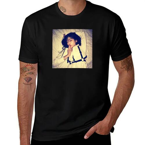 Korean Model Aesthetic Finger Over Lips T-Shirt blue lock su