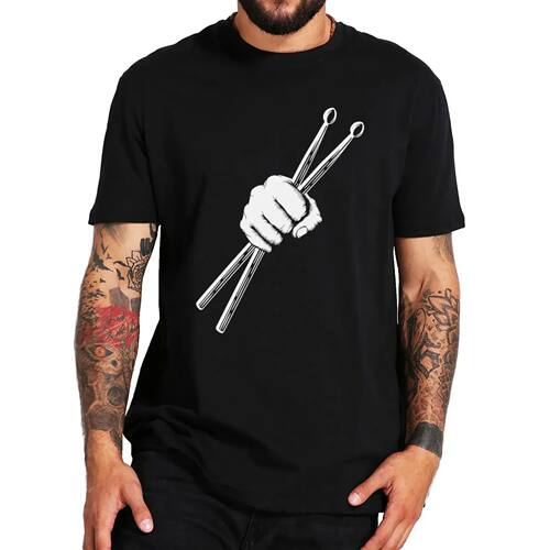 Mens tee-shirt Cool Drumsticks Logo T Shirt Drum Rock Music