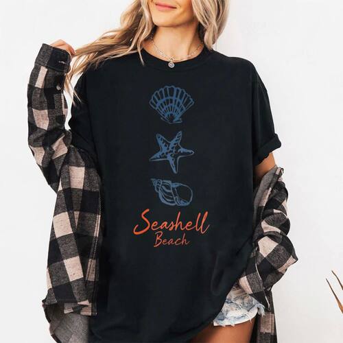 Seashell Beach T-Shirt Beach Vacation Gift Cotton Short Slee