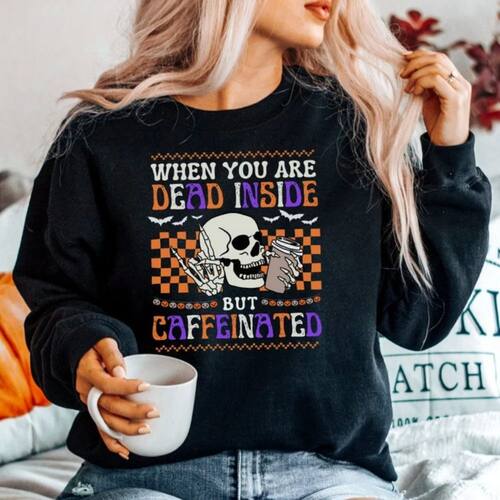Funny Skull Coffee Halloween Dead Inside Coffee Lover Sweats