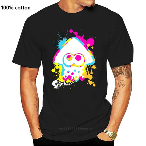 Splatoon 2 New T-Shirt Colour Ink Splat T-Shirt Black-Navy M