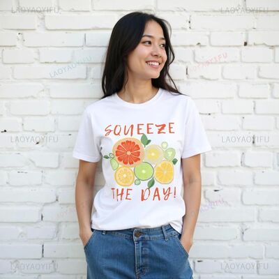 Lemonade Squeeze The Day Lemon Graphic T Shirts Women Summer