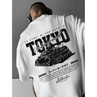 Men's short-sleeved t-shirt, printed with racing cars Englis