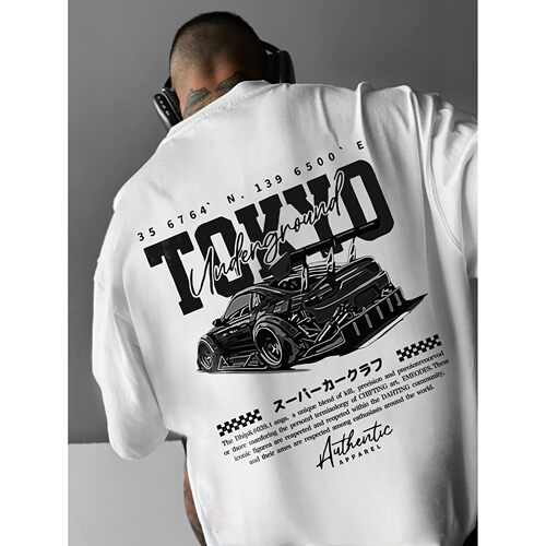 Men's short-sleeved t-shirt, printed with racing cars Englis