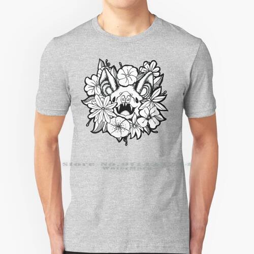Happy Floral Bat 100% Cotton T Shirt Bat Black And White Flo