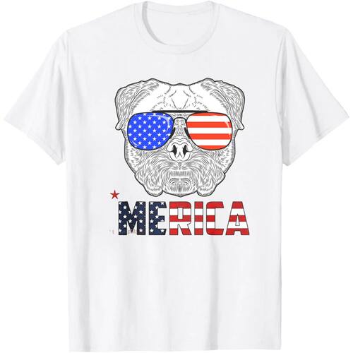 Merica 4th of July Cool Bulldog Funny T-Shirt Dog Lover Gift