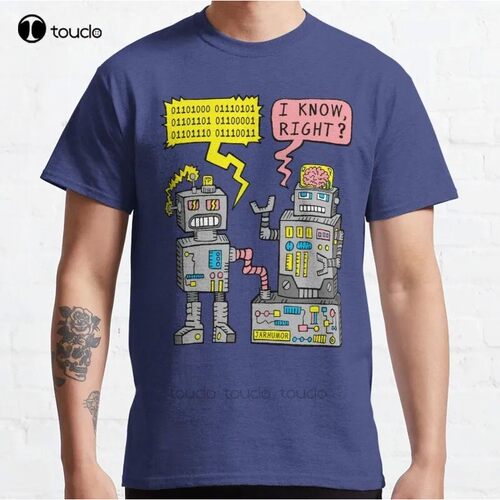 New Robot Talk Classic T-Shirt Cotton Men Tee Shirt Womens B