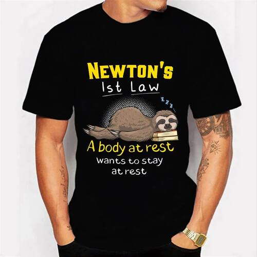 CX Funny Physics Joke Sloth Print T-shirt for Men Clothes Bl
