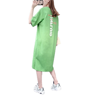 纯棉短袖t恤裙女中长款宽松显瘦网红ins超火开叉上衣学院风连衣裙