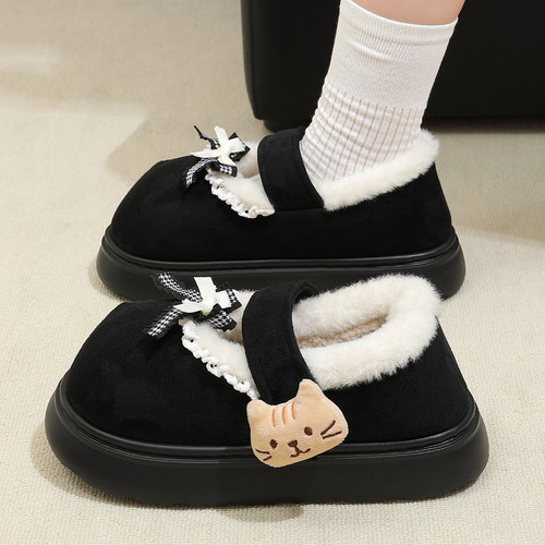 可爱小猫棉拖鞋女款包跟毛绒棉鞋