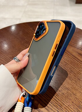 适用iPhone16Pro手机壳15带挂绳14promax简约透明13全包防摔12三角镜头11苹果十六pormax沙漠金保护套pr0硬壳