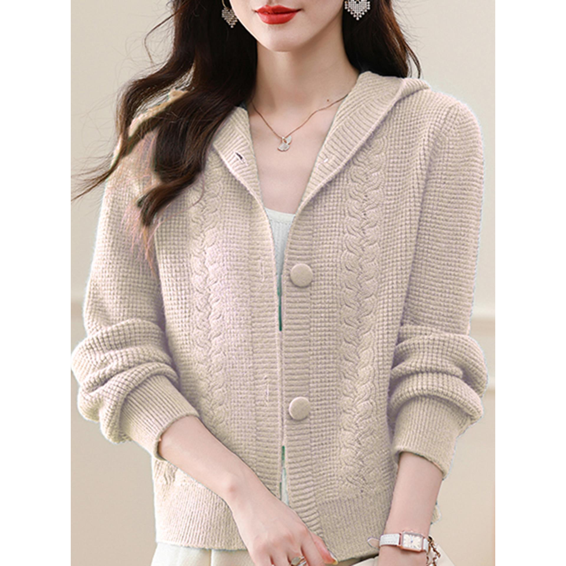 JOYIASS衫连帽玫红色毛衣外套女秋冬新款小个子短款配裙外搭针织