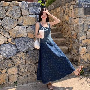 RIERA牛仔印花背带裙女2025年夏季 独特绝美减龄显瘦气质 新款 时尚