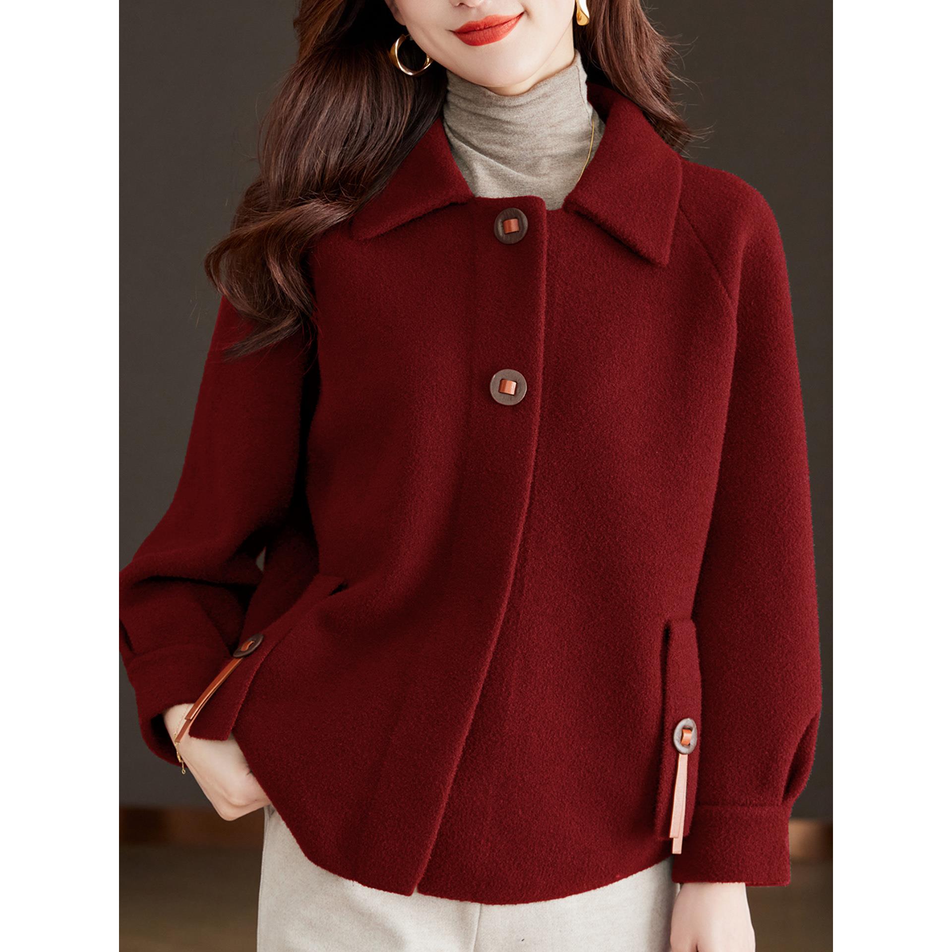 JOYIASS秋冬翻领咖色大衣外套女短款秋装2025年新款加厚洋气春秋