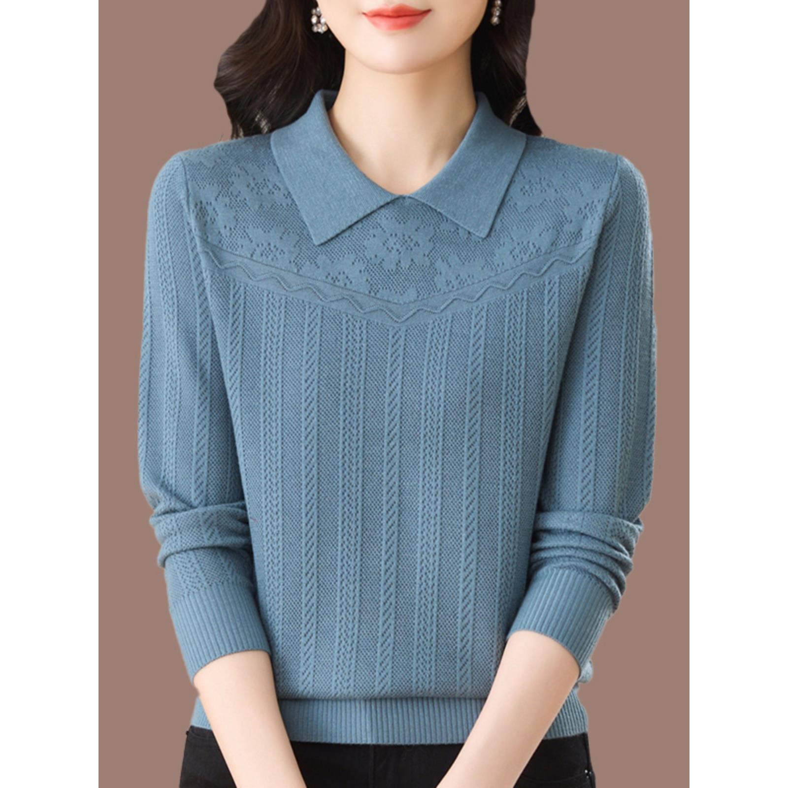 JOYIASS春秋季女装新款针织衫套头薄款毛衣外穿百搭翻领娃娃领衫