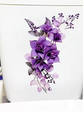 YOJA 家居装饰墙贴画漂亮的紫色花浴室防水贴坐厕马桶贴纸