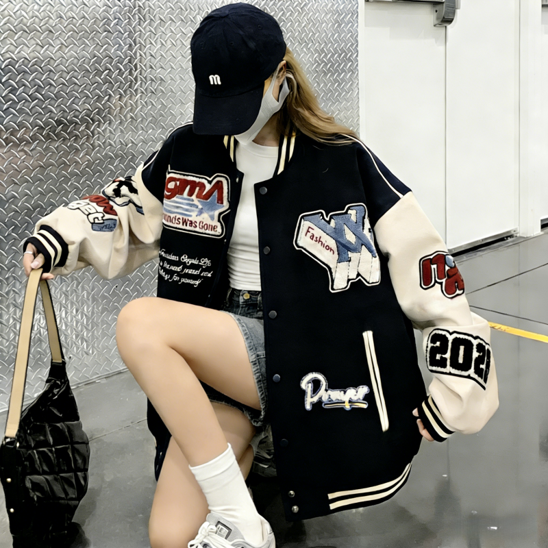 美式复古刺绣棒球服外套女2026年新款休闲宽松学生学院风夹克爆款