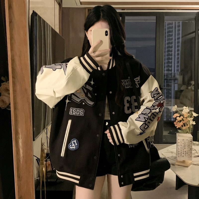美式复古刺绣棒球服女春秋新款图片