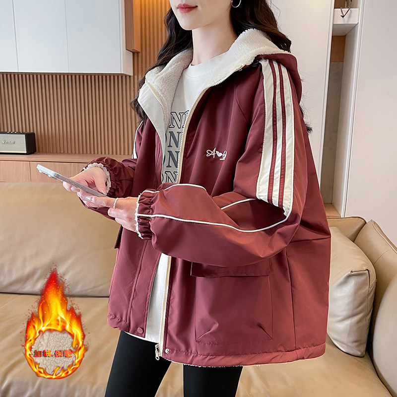 少女仿羊羔毛外套女两面穿棉衣服