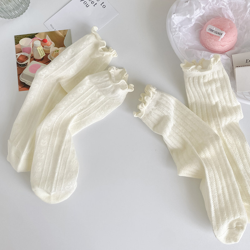 "重要的人就在身边"夏季网眼透气奶油色花边木耳边jk少女甜心