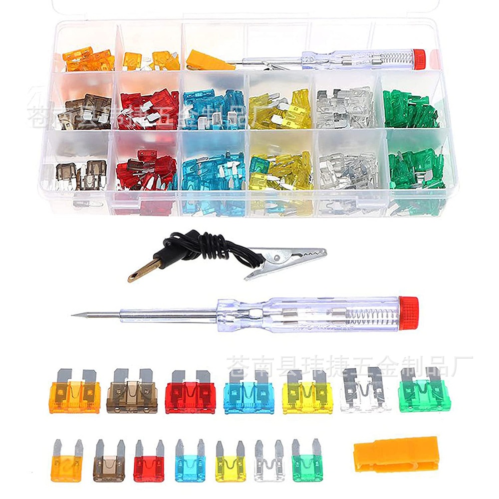 220pcs盒装中/小号汽车保险丝车用保险片插片式保险丝5-30A配电笔