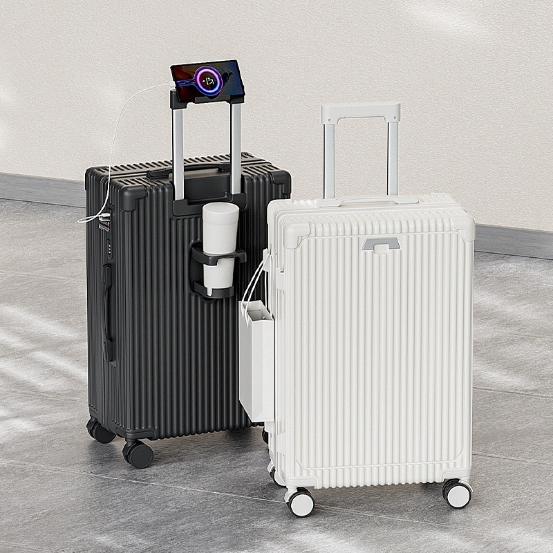 ins高颜值行李箱旅行箱静音万向轮带水杯架20寸登机箱批发跨境