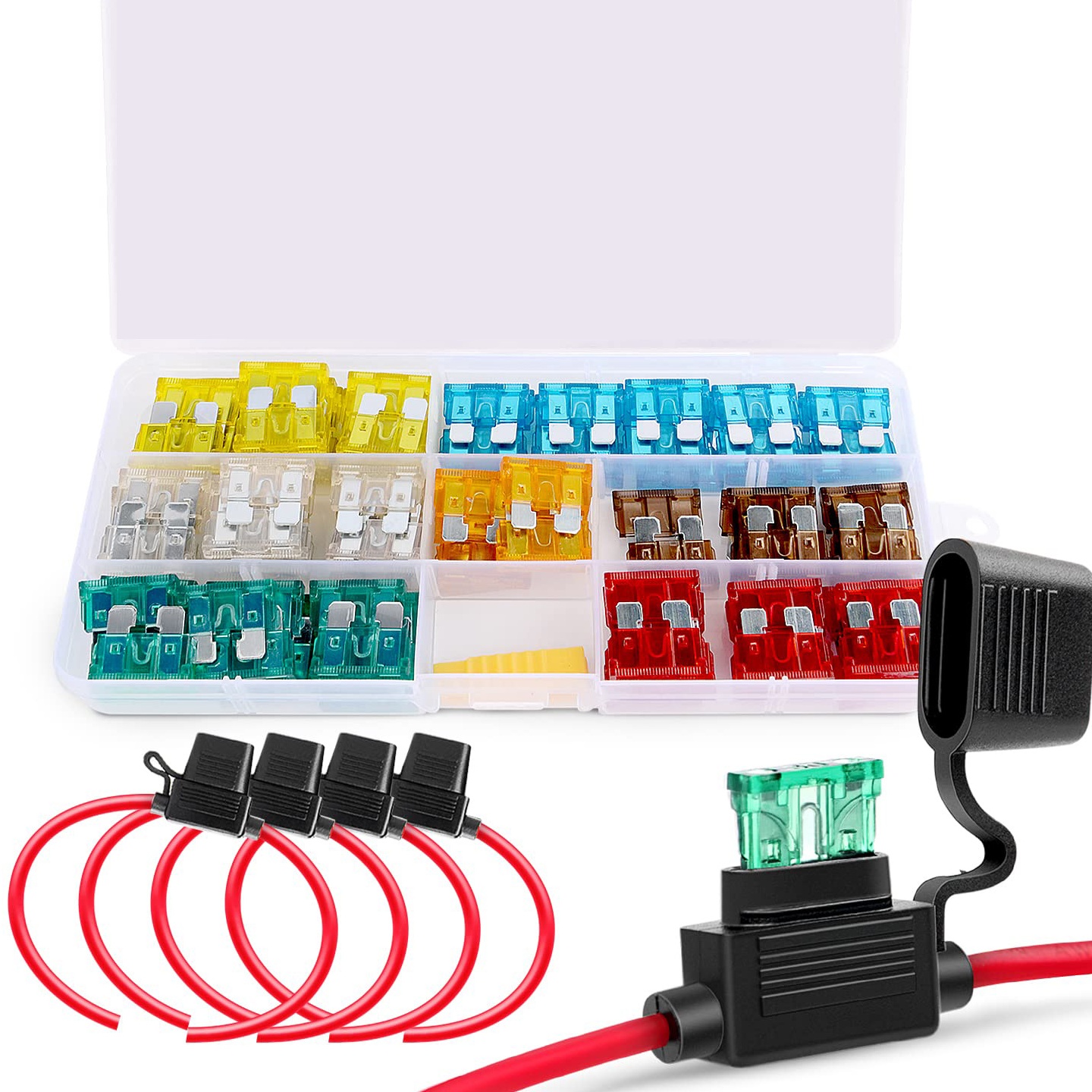 跨境批发125PCS盒装 中号汽车插片式保险丝/车用保险片带内联支架