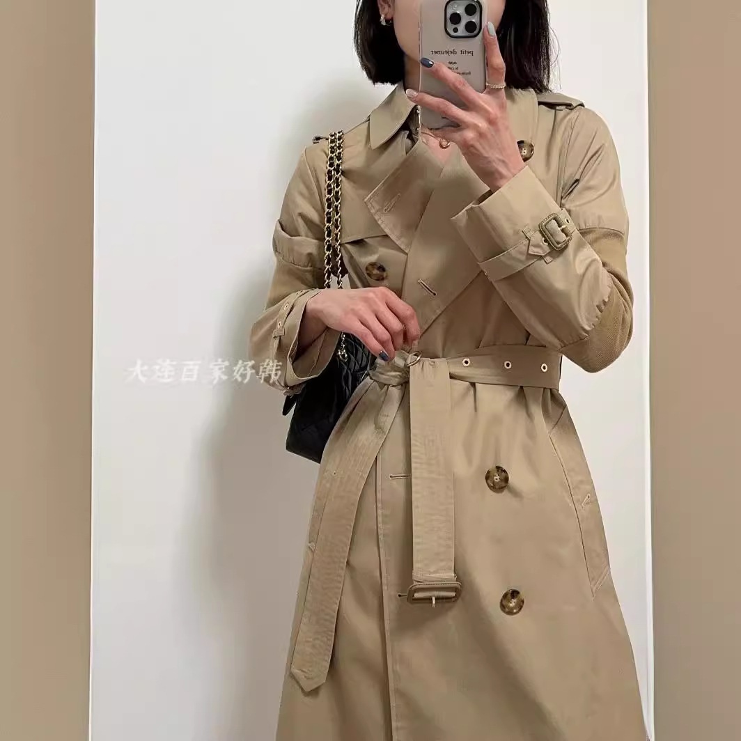 双排扣修身针织袖风衣英伦24年新款春秋气质御姐中长款卡其色小众