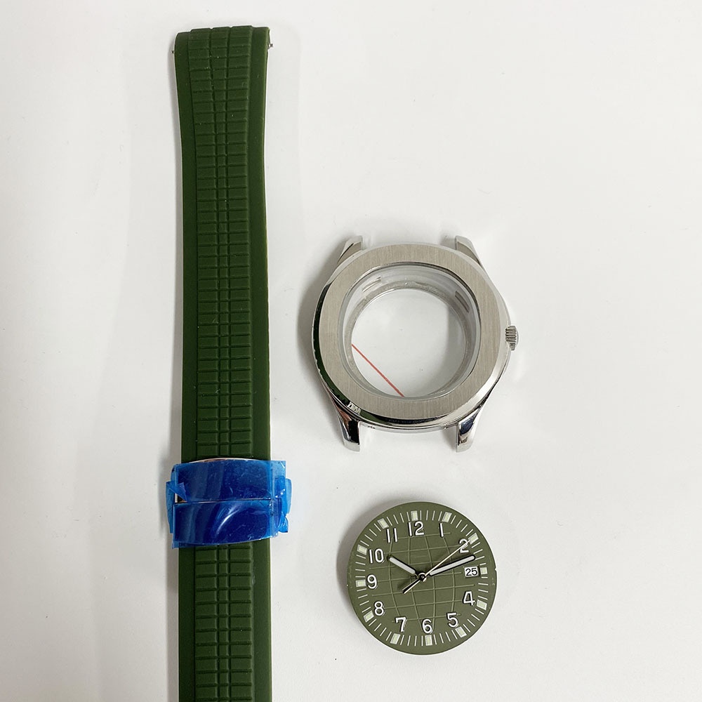 手表改装配件42MM精钢表壳+字面+指针+橡皮胶带适配8215机芯