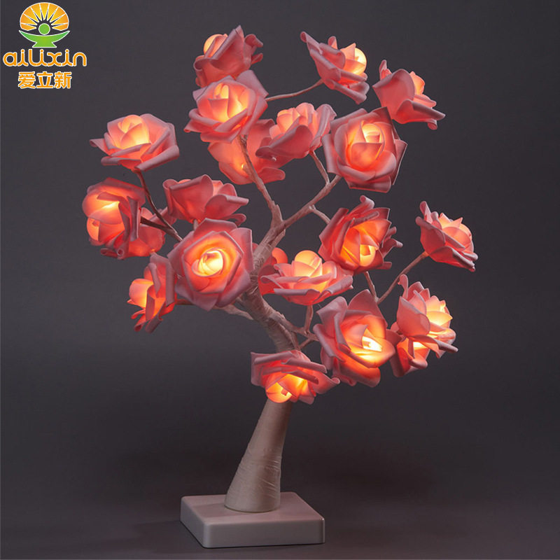 LED玫瑰花造型灯PE粉玫瑰树灯卧室装饰灯情人节礼物造型台灯室内,家装灯饰光源,室内LED灯带,淘宝优惠券,粉丝福利购,淘宝优惠卷