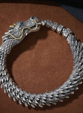 收藏级手工复古风泰银手链龙头高级感民族时尚潮个性高级饰品批发