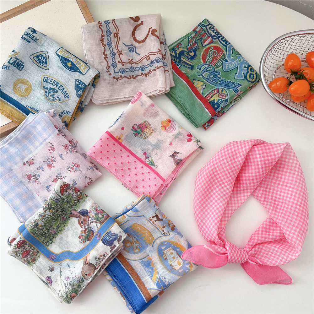 55棉麻小方巾丝巾女韩国韩版洋气百搭领巾发带时尚围巾春秋冬季