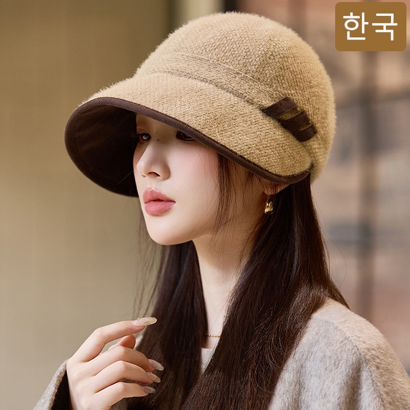 洋气韩版雪尼尔针织马术帽女生秋冬季穿搭保暖鸭舌帽韩版棒球帽潮