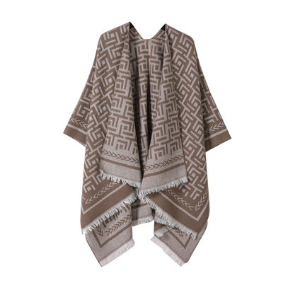 欧美双面散须开叉披肩斗篷围巾