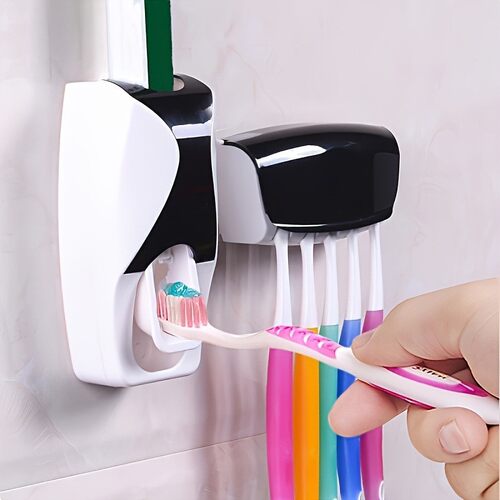 Wall-Mounted Toothbrush & Toothpaste Holder Set With Automat
