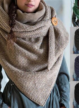 ter Solid Color Button Star Soft Wrap Thick Warm Scarf Shawl