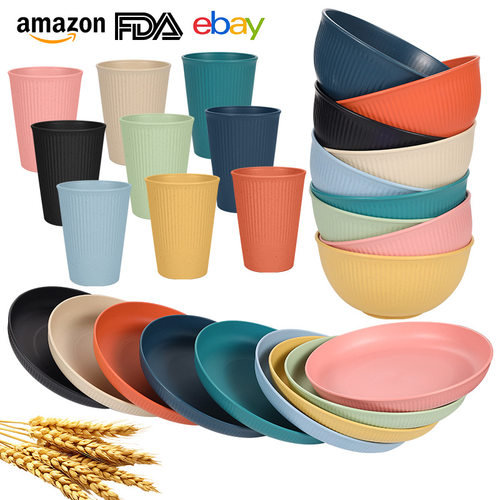 Wheat straw bowl, plate, cup, 12 pieces, 24 pieces set meal,