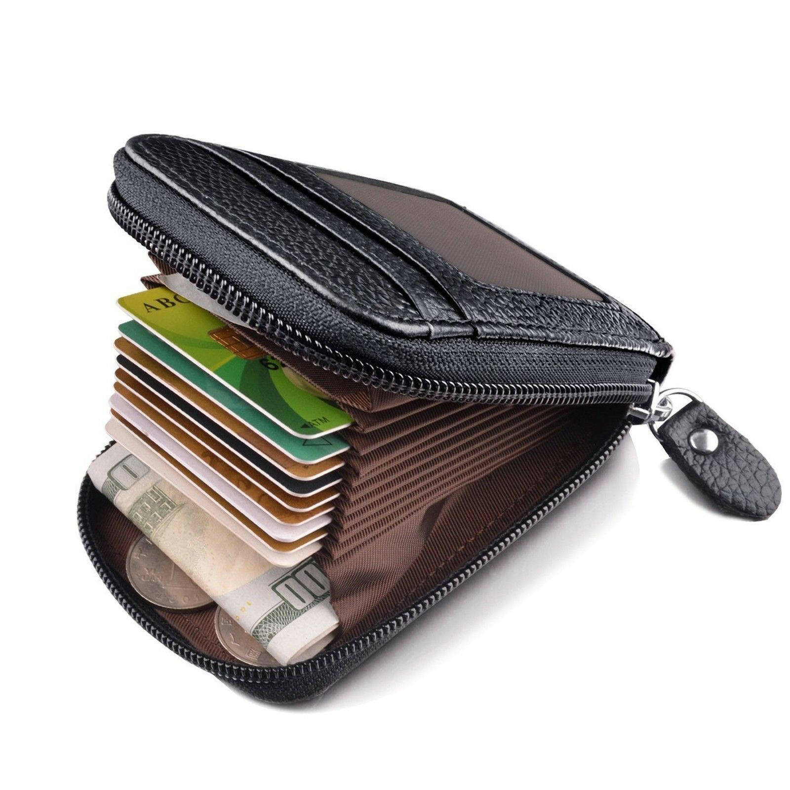Men's Wallet Genuine Leather Credit Card Holder Solid Zipp